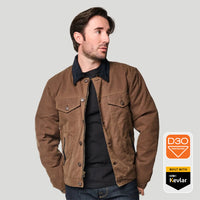 Tobacco Trucker Waxed Canvas Motorcycle Jacket - Coffee Brown