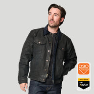 Tobacco Trucker Waxed Canvas Motorcycle Jacket - Asphalt Black