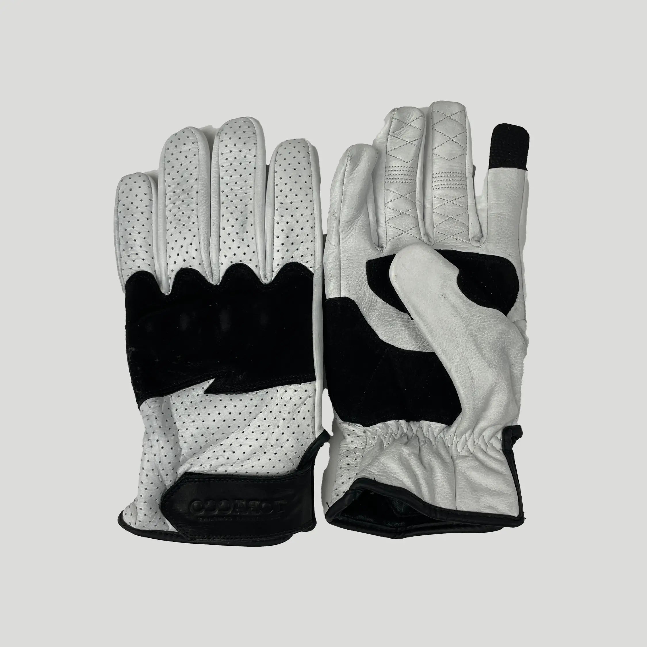 tobacco motorwear gloves Tobacco White Leather Motorcycle Gloves