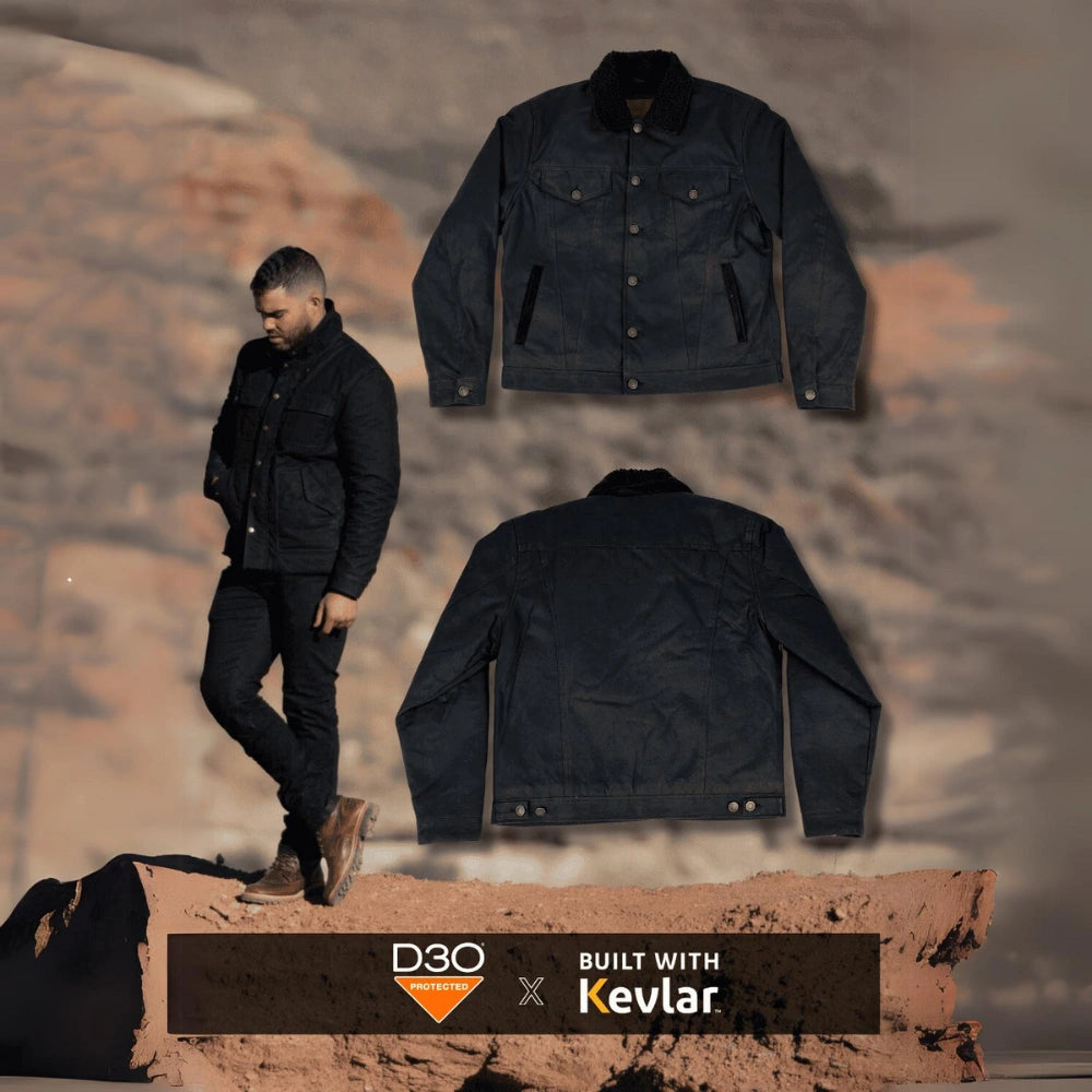 Tobacco Trucker Waxed Canvas Motorcycle Jacket - Asphalt Black