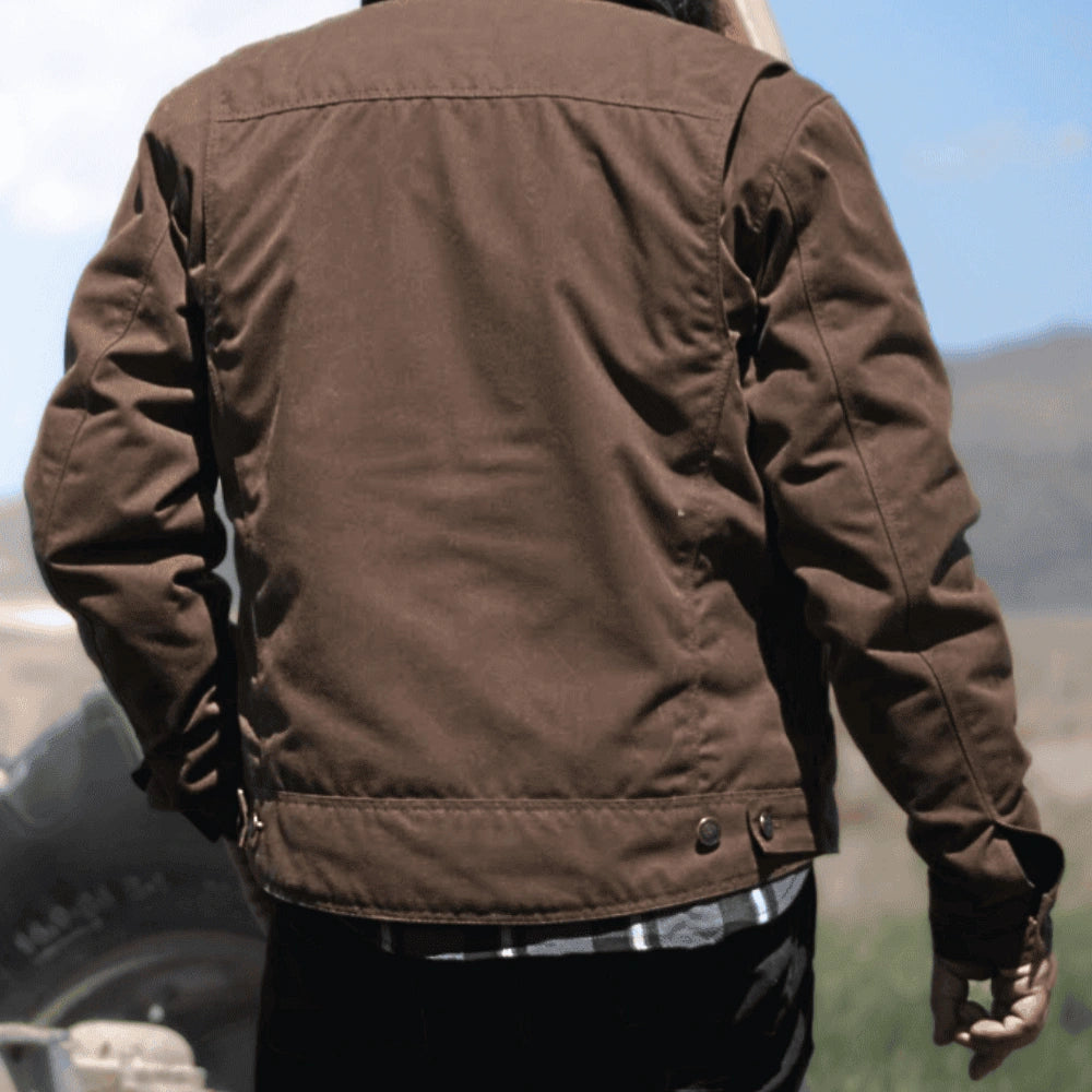 Tobacco Trucker Waxed Canvas Motorcycle Jacket - Coffee Brown