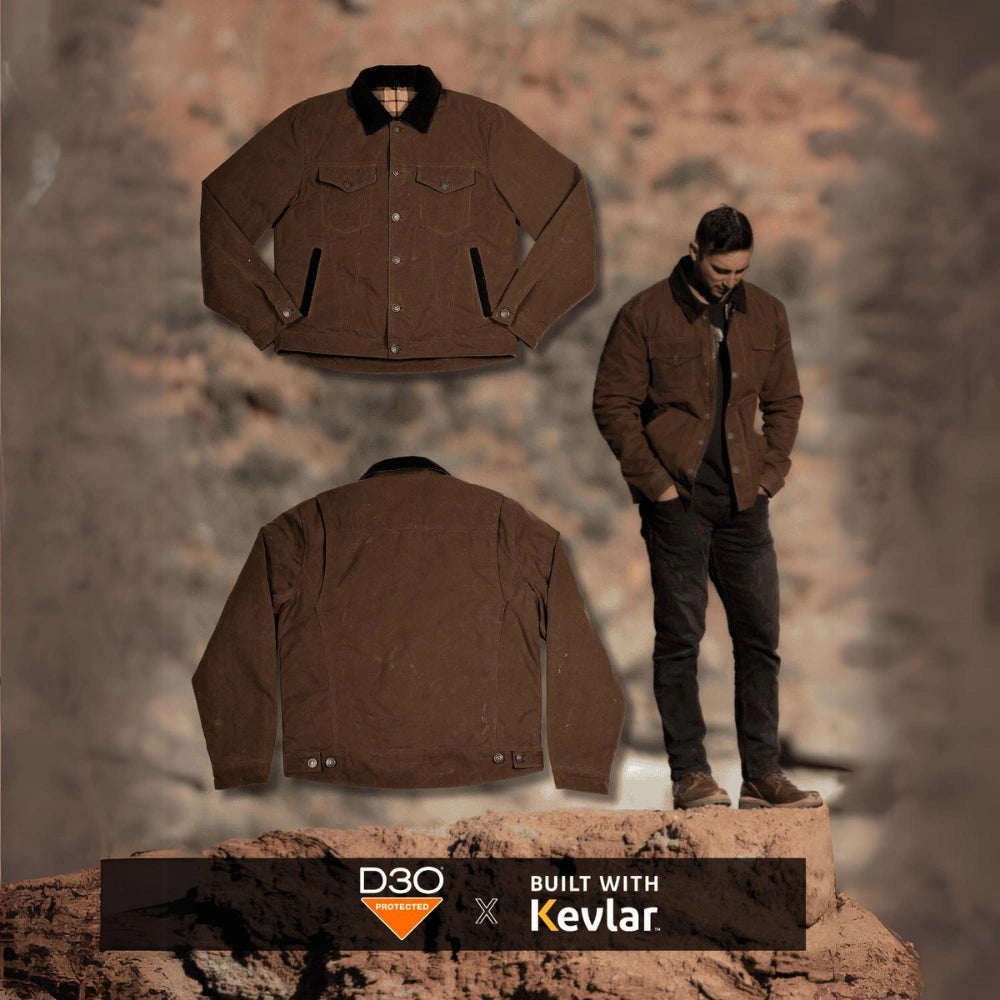 Tobacco Trucker Waxed Canvas Motorcycle Jacket - Coffee Brown