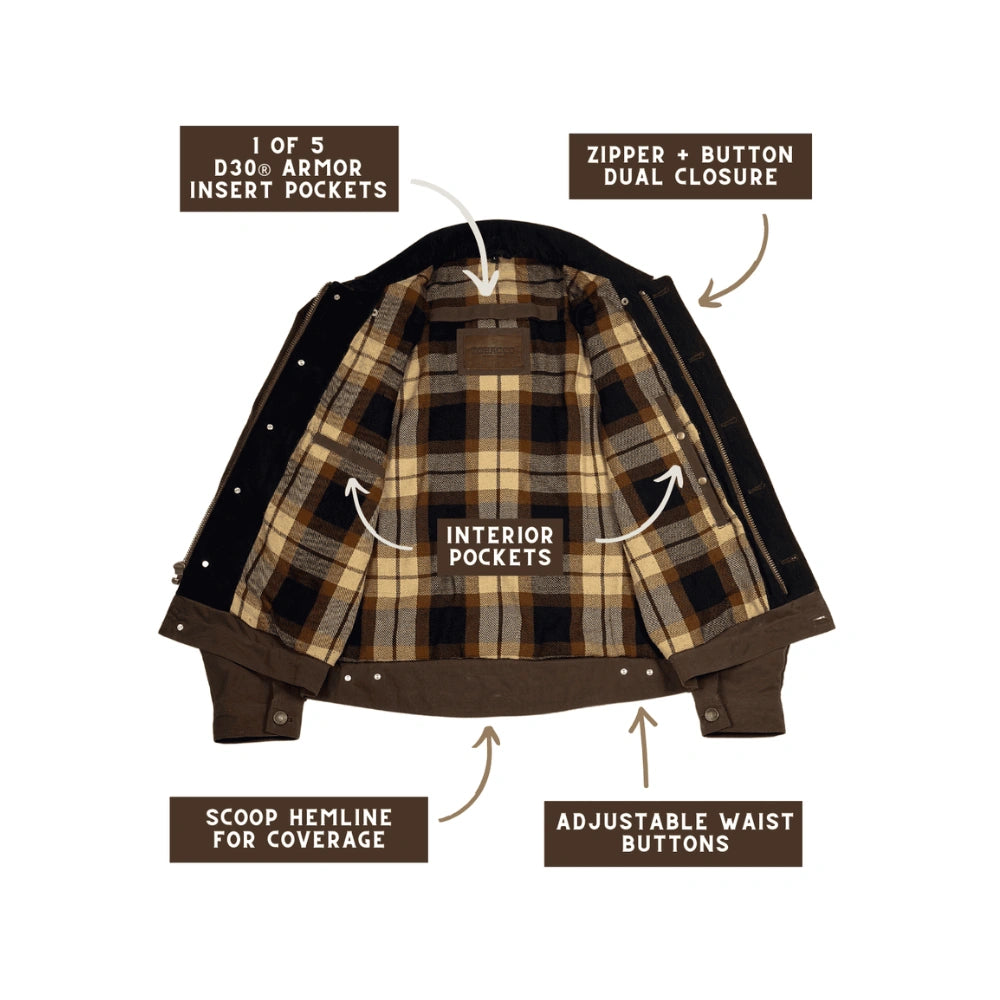 Tobacco Trucker Waxed Canvas Motorcycle Jacket - Coffee Brown