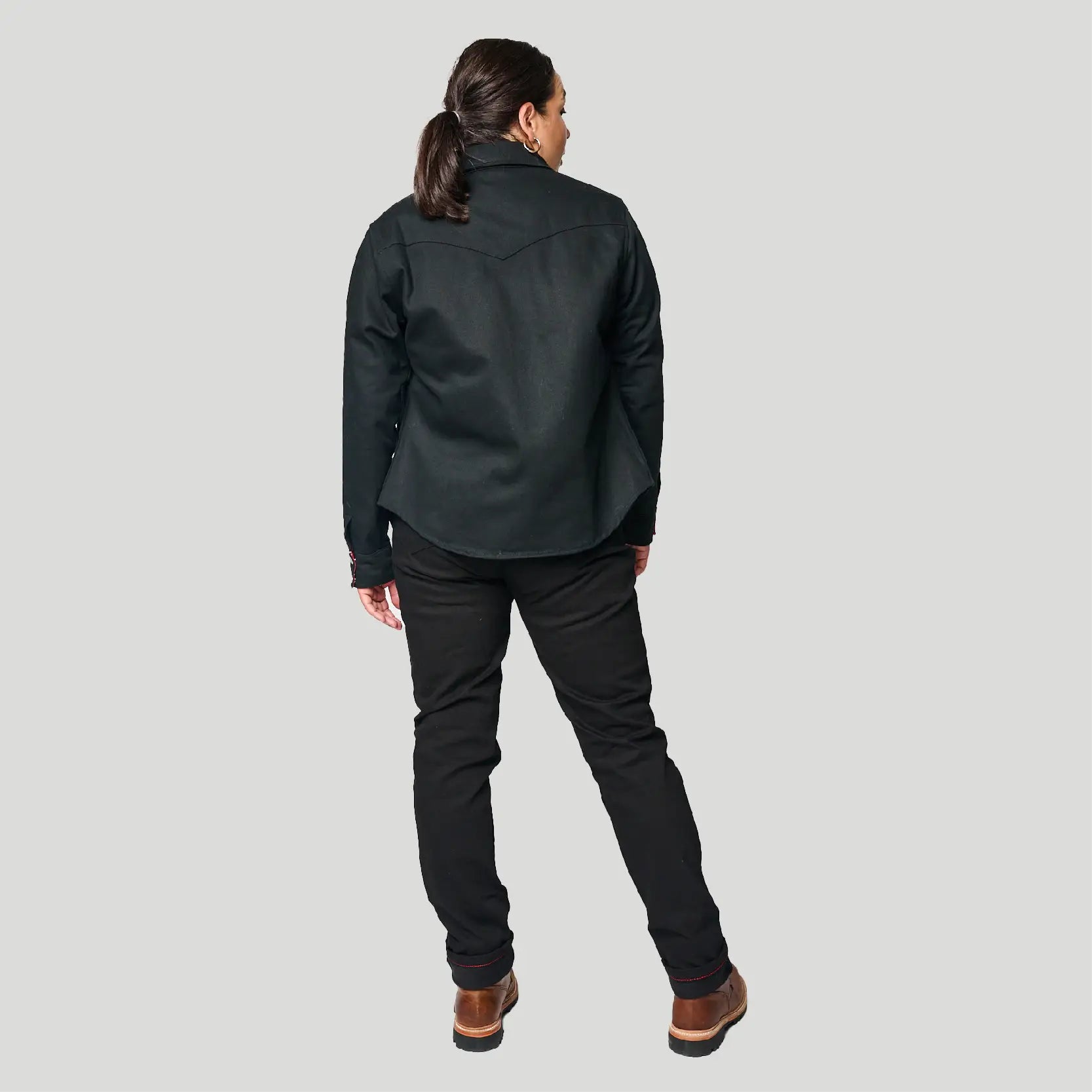 The Riveter Riding Shirt - Black Herringbone