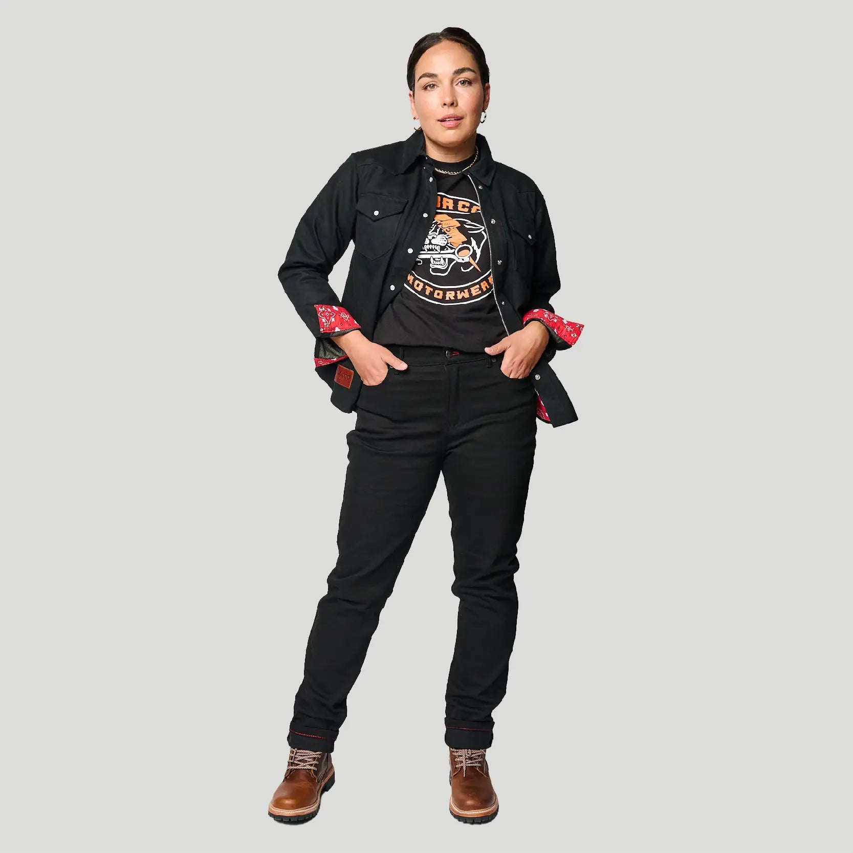 The Riveter Riding Shirt - Black Herringbone