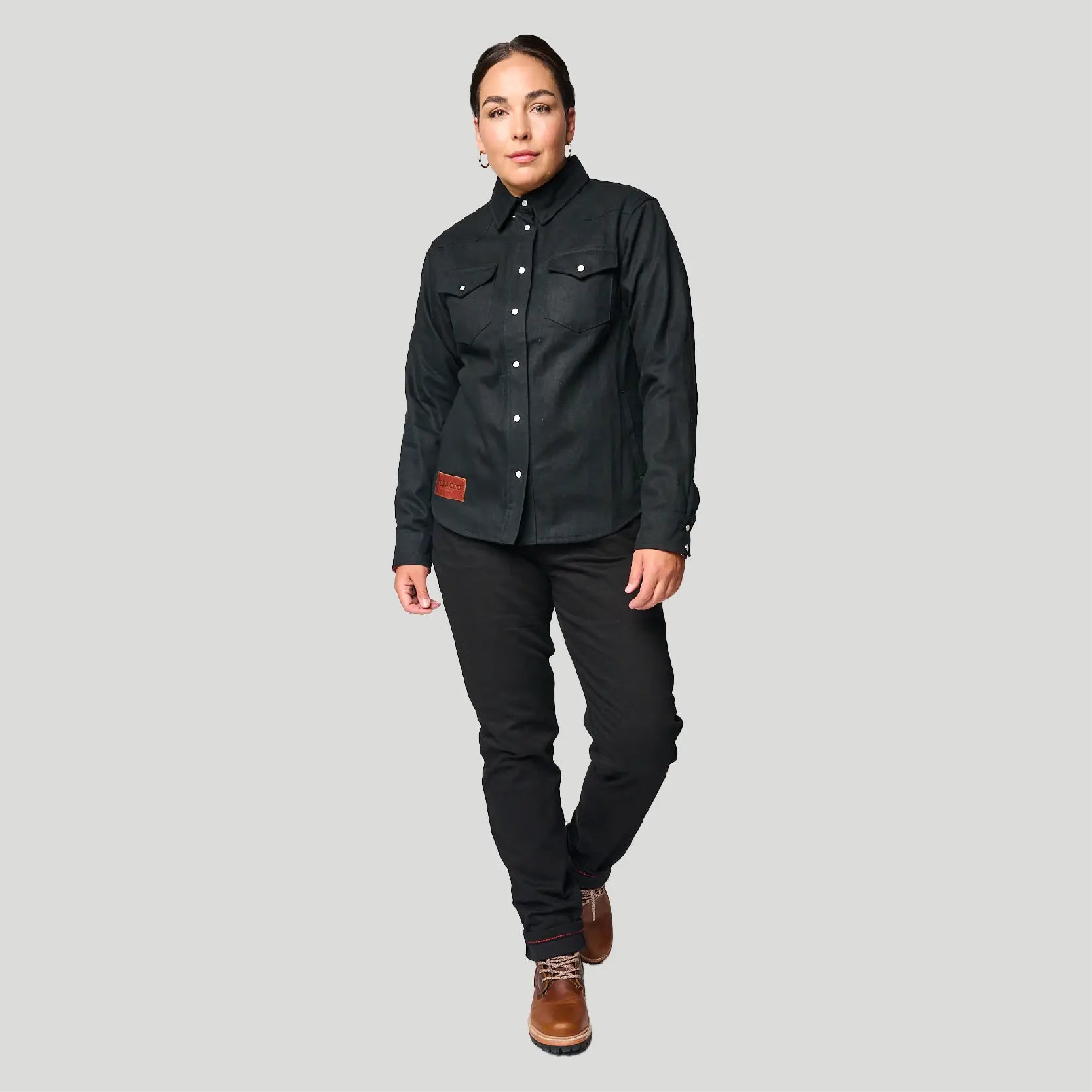 The Riveter Riding Shirt - Black Herringbone