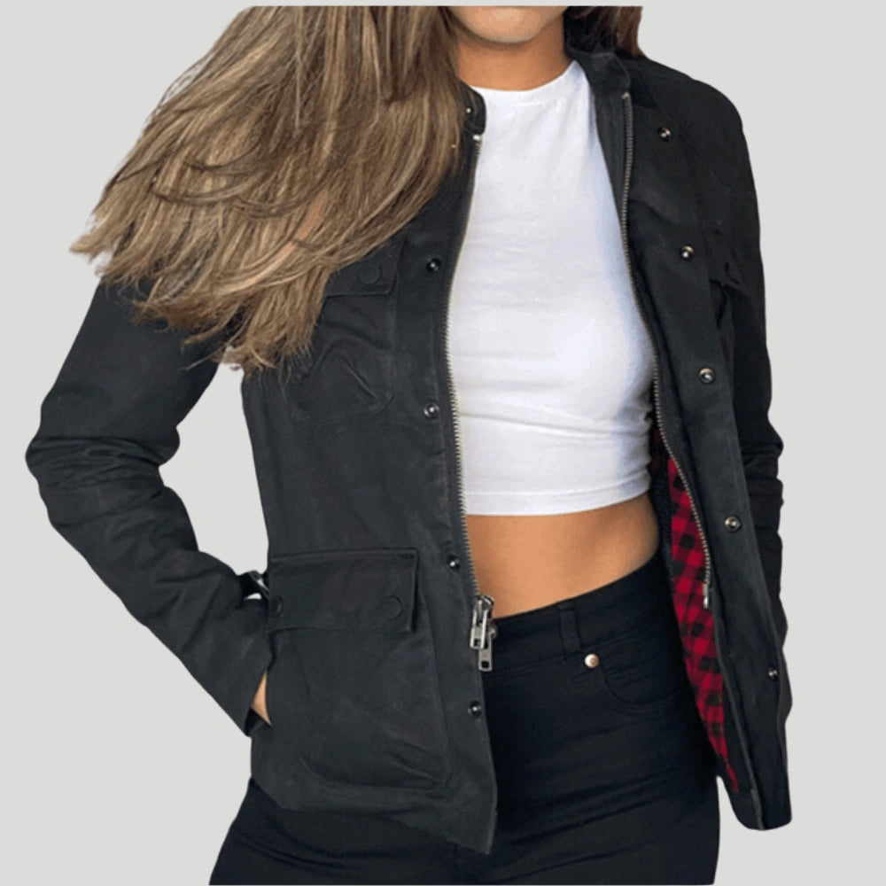 Mcginn black silk crop asymmetrical moto high quality jacket