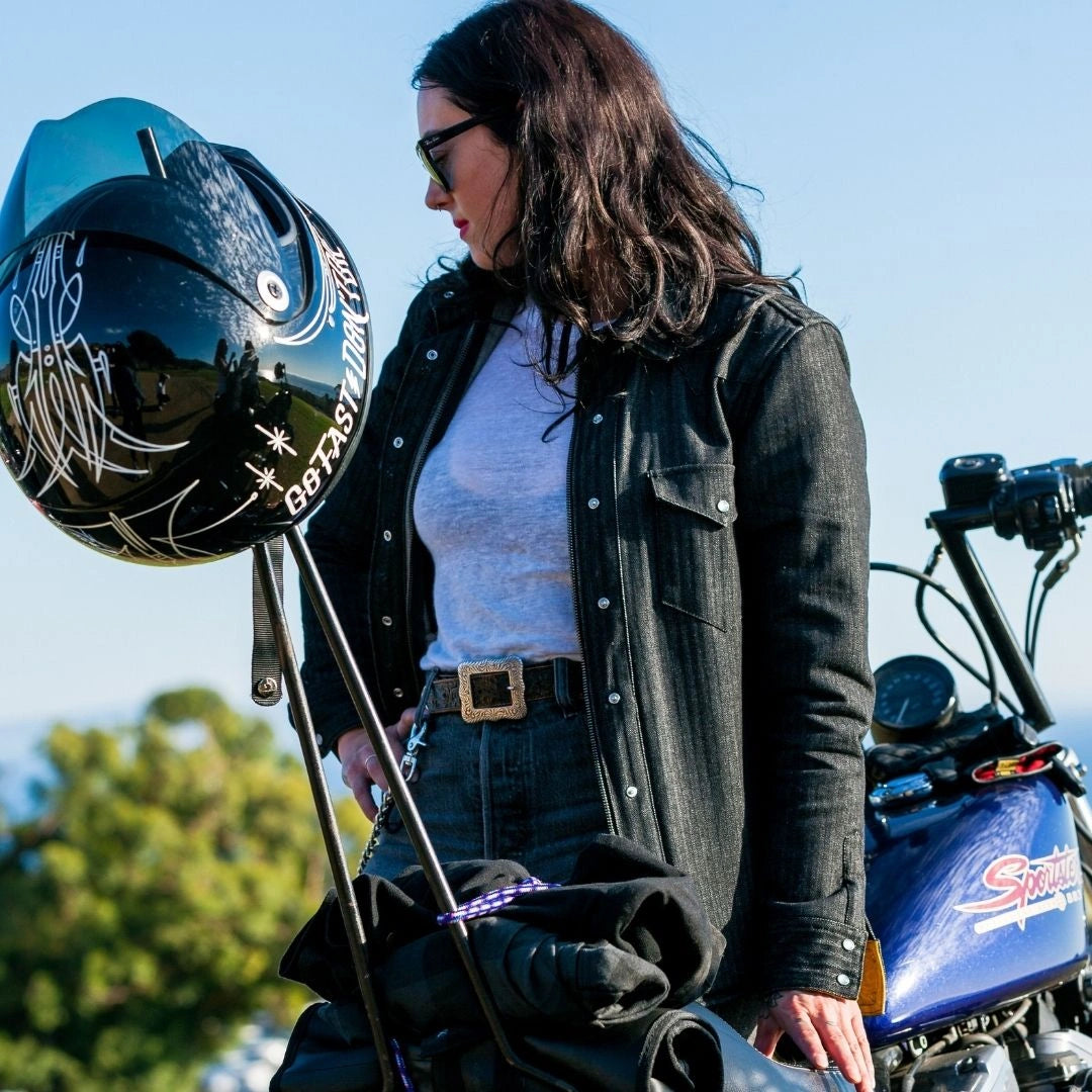 The Riveter Riding Shirt - Black Herringbone