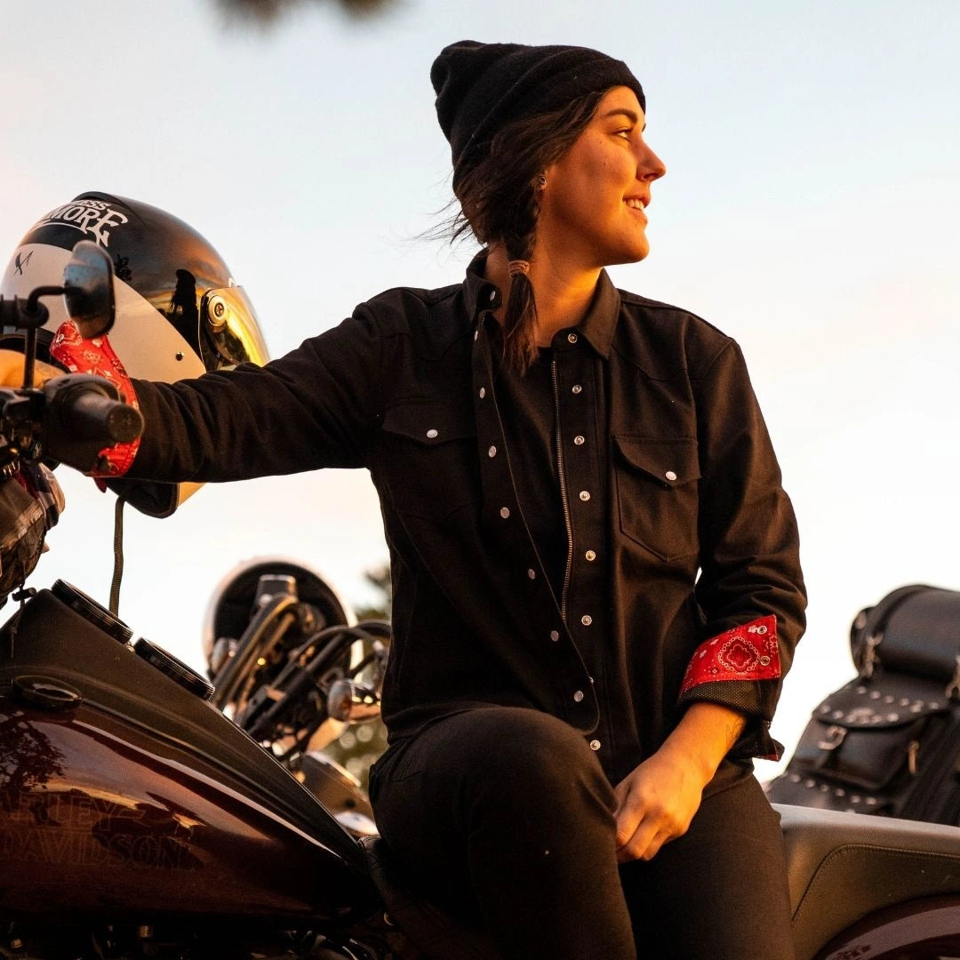 The Riveter Riding Shirt - Black Herringbone