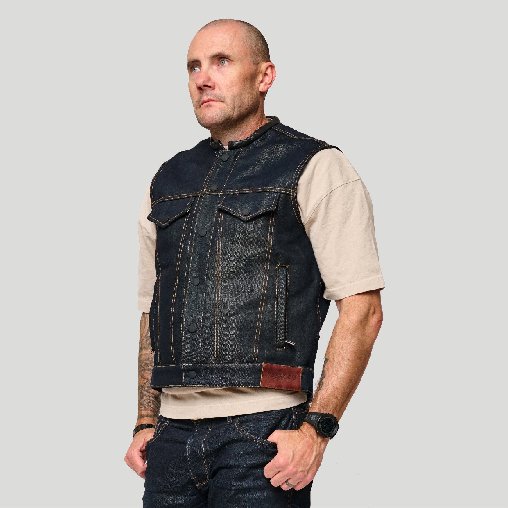 付属品完備 Tenderloin DENIM VEST Milwaukee Leather DM1360 Men's Classic Blue Denim Motorcycle