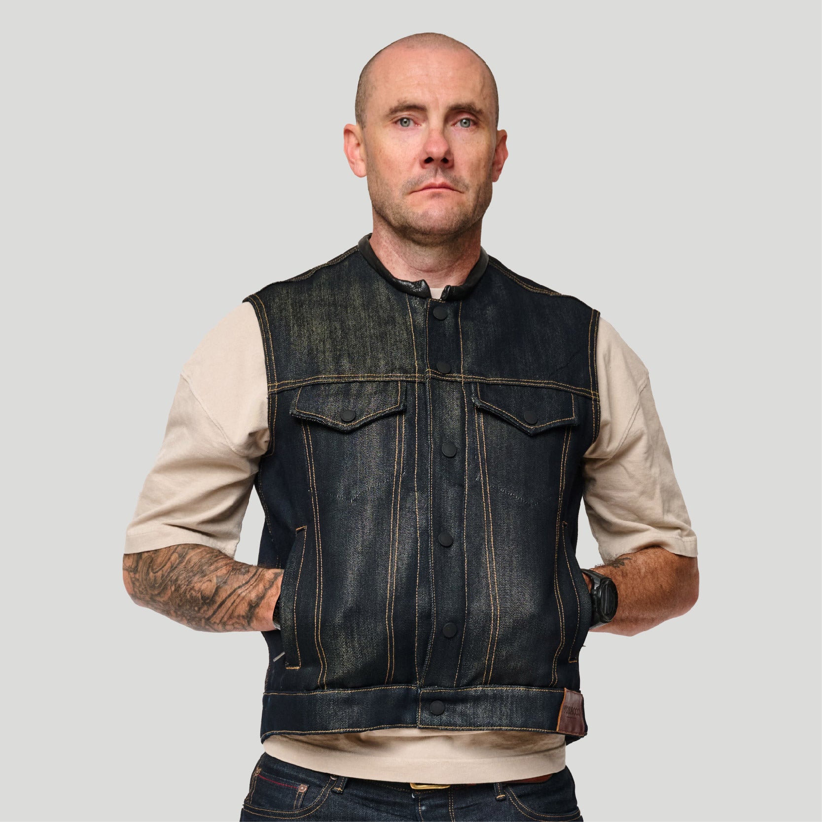 Men's Selvedge Denim Vest Stripe Vest Work Waistcoat Vintage