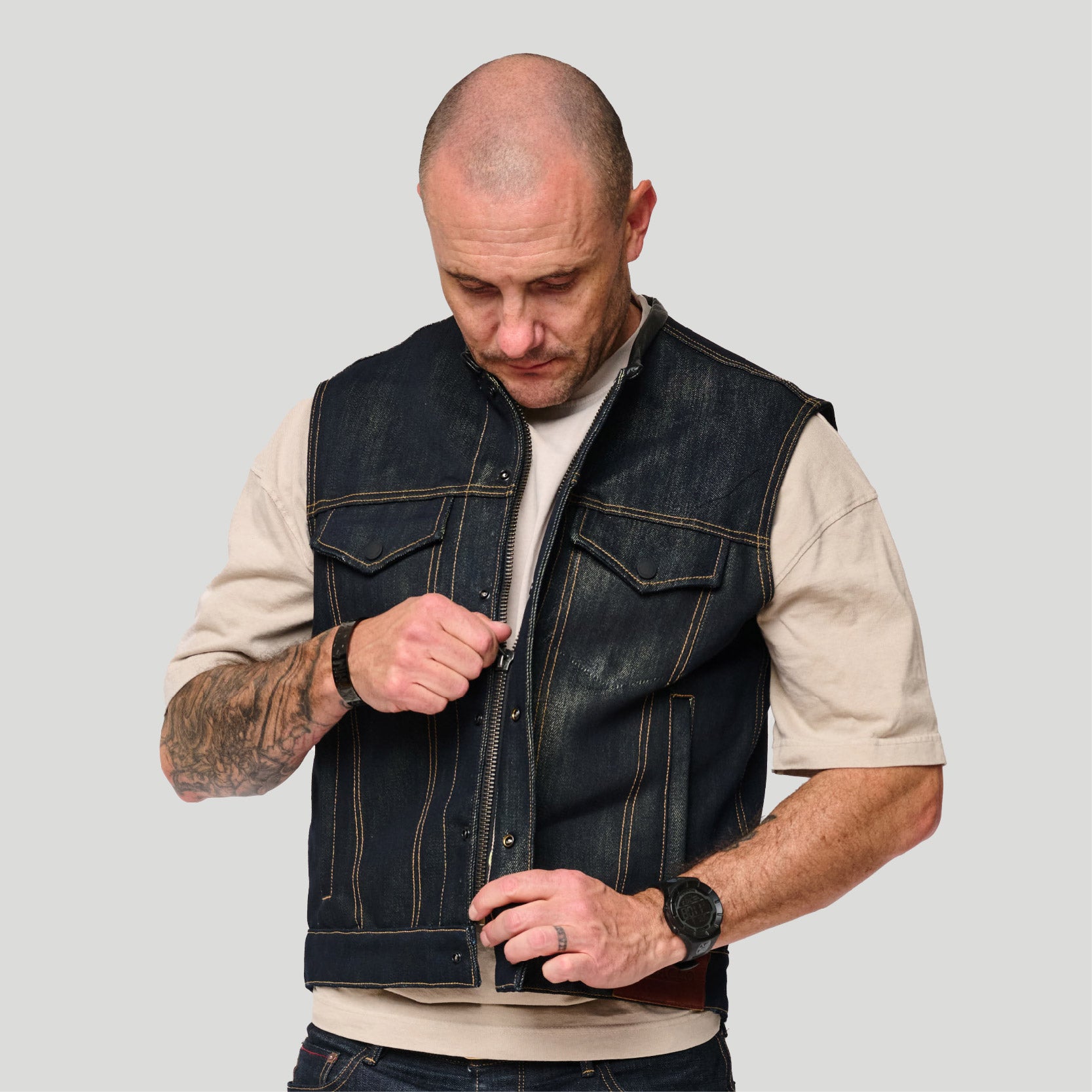Dark Horse Protective Riding Vest - Indigo. Exclusive 16.5oz