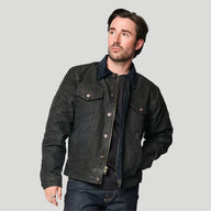 Tobacco Trucker Waxed Canvas Motorcycle Jacket - Asphalt Black