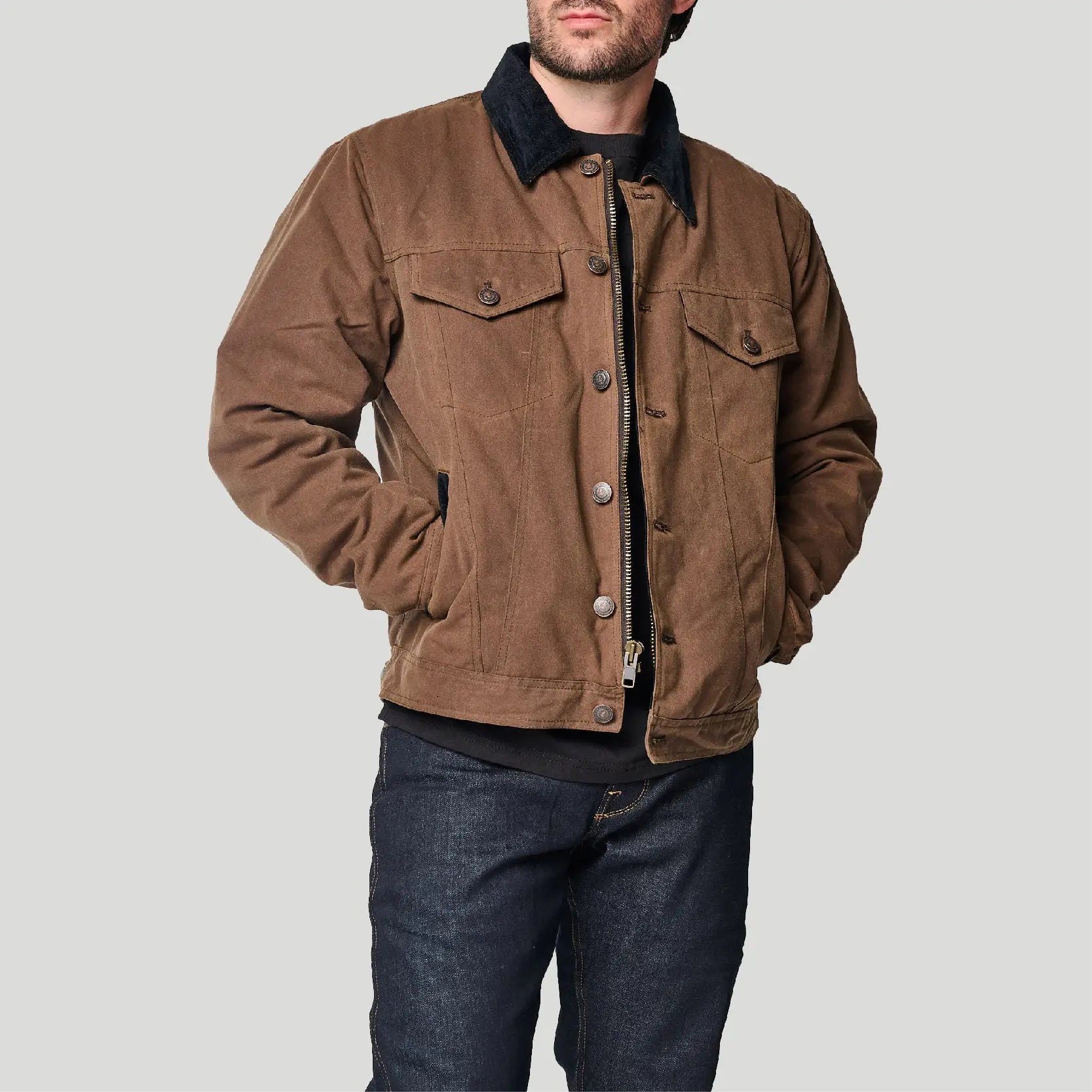Tobacco Trucker Waxed Canvas Motorcycle Jacket