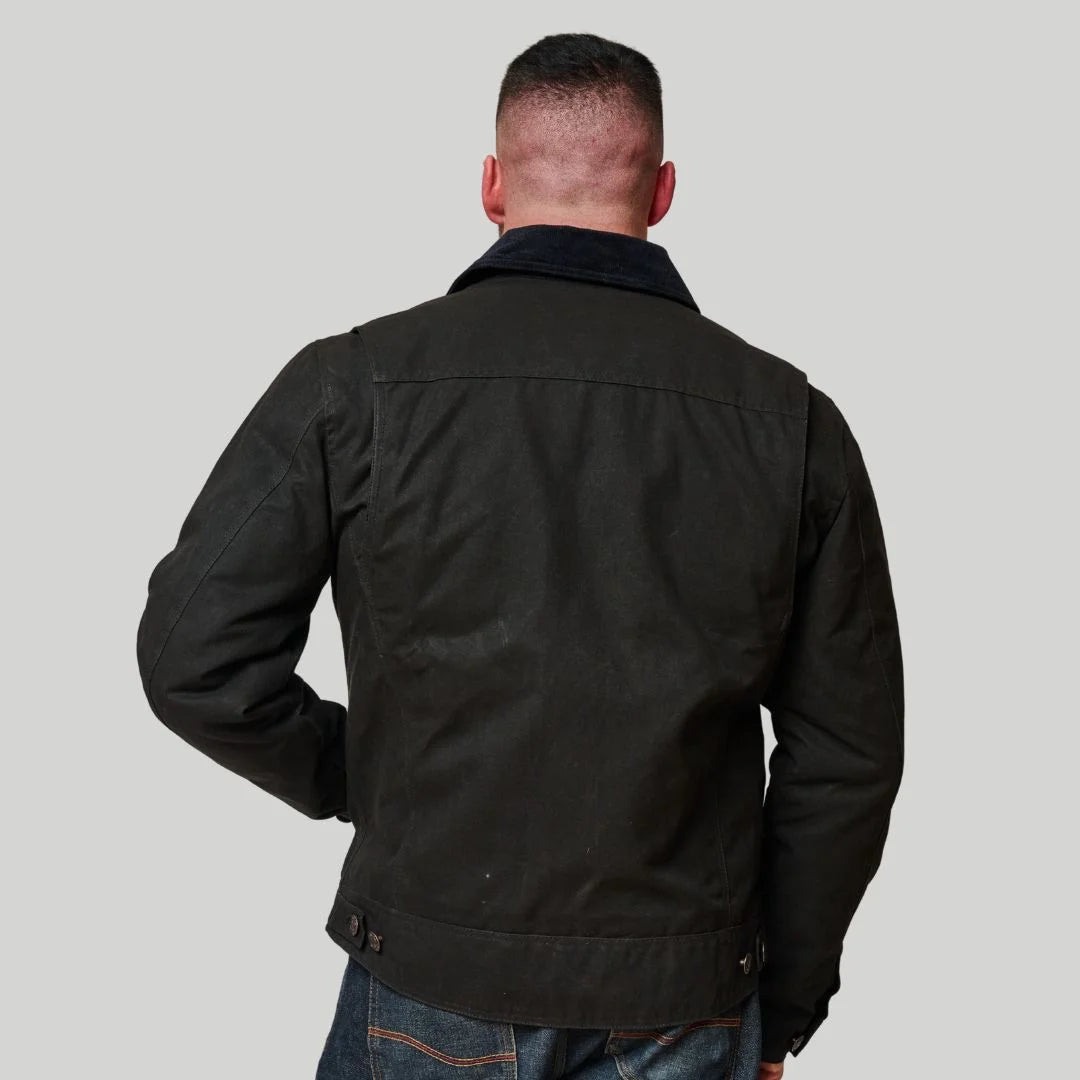 Tobacco Trucker Waxed Canvas Motorcycle Jacket - Asphalt Black