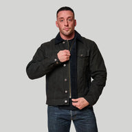 Tobacco Trucker Waxed Canvas Motorcycle Jacket - Asphalt Black