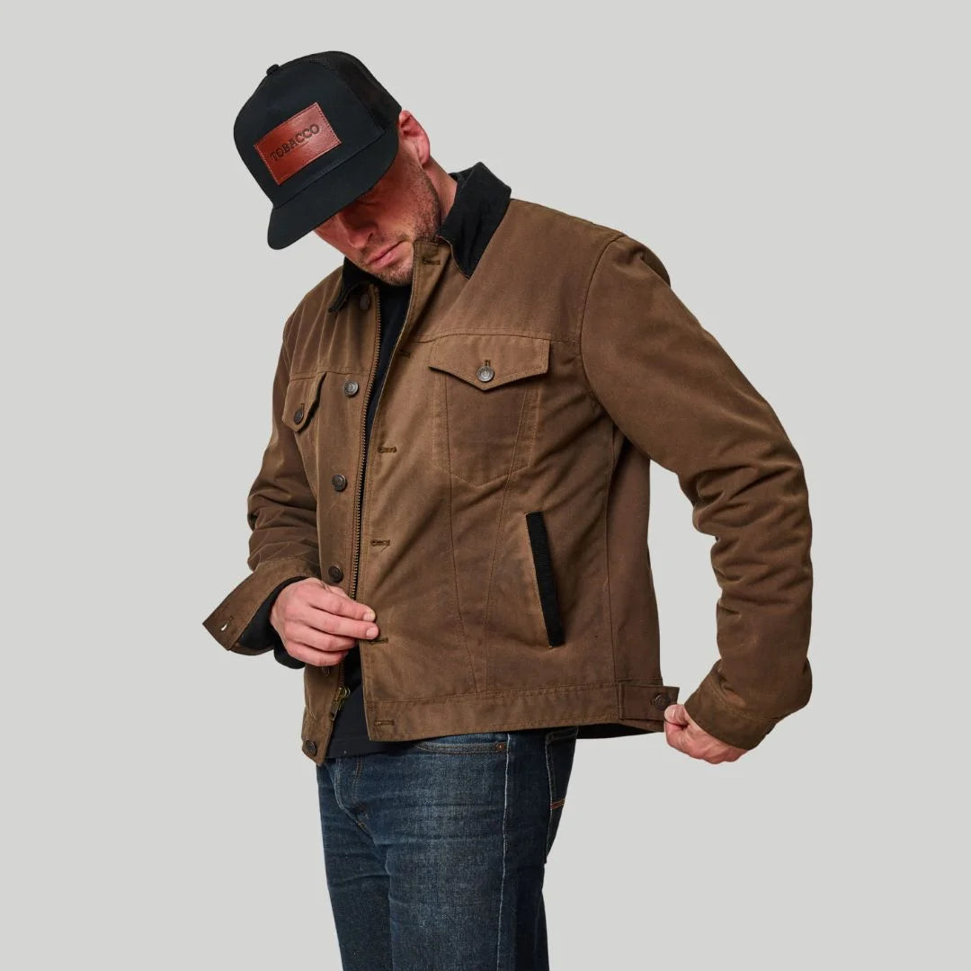 Tobacco Trucker Waxed Canvas Motorcycle Jacket - Coffee Brown