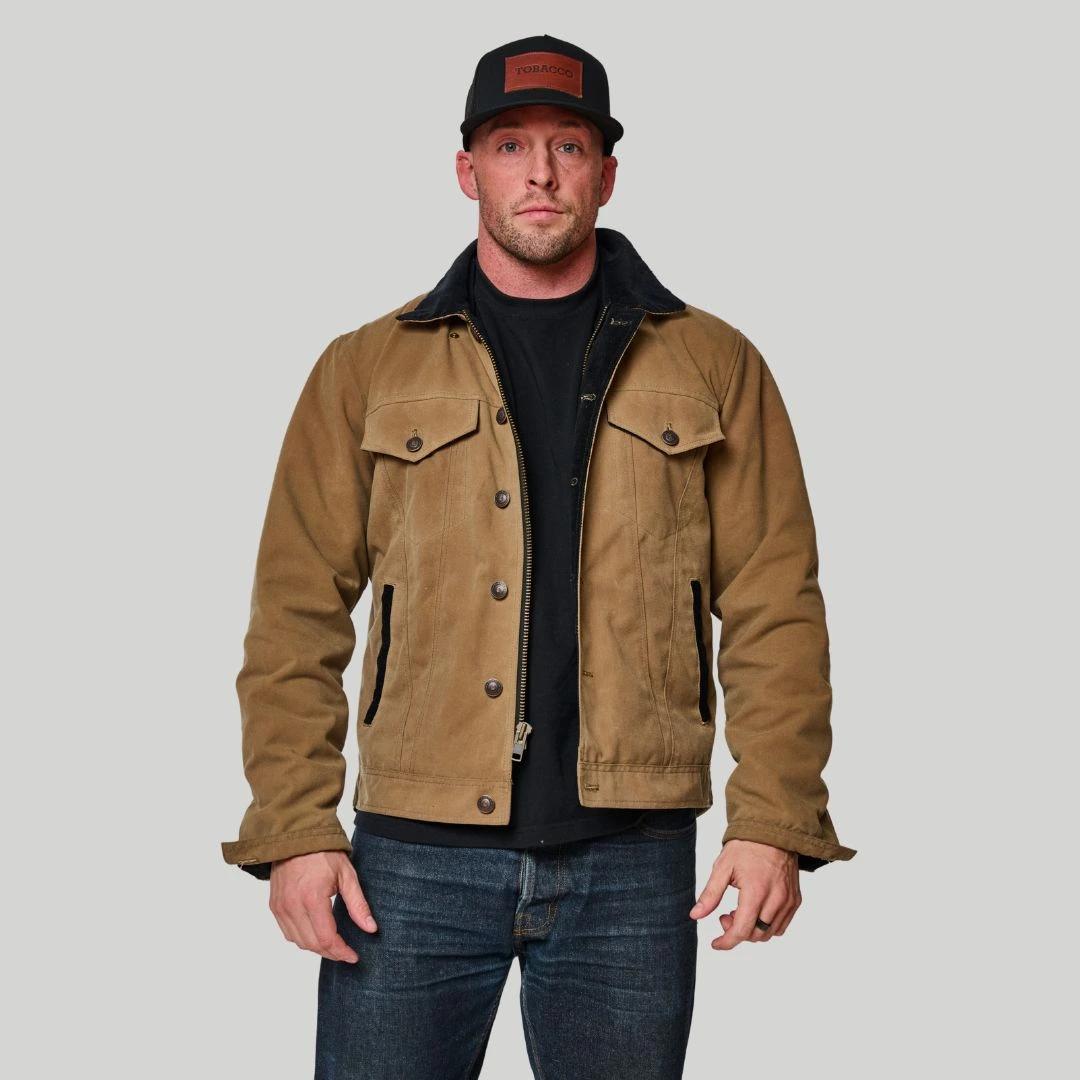 Tobacco Trucker Waxed Canvas Motorcycle Jacket - Dune