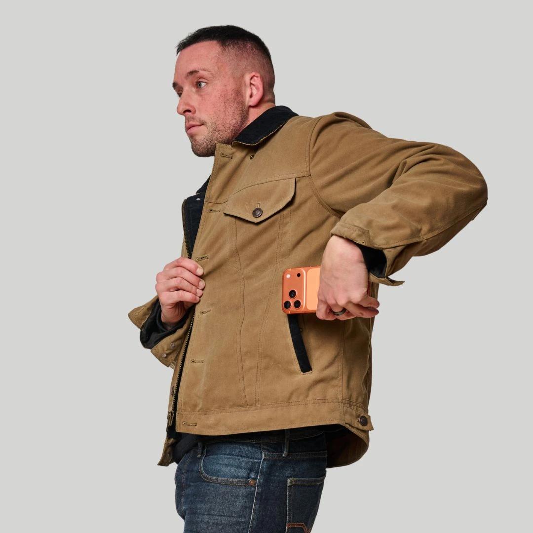 Trucker Motorcycle Jacket - Waxed Canvas. Protection with DuPont