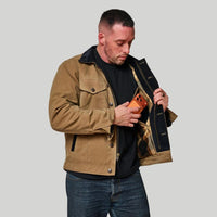 Tobacco Trucker Waxed Canvas Motorcycle Jacket - Dune