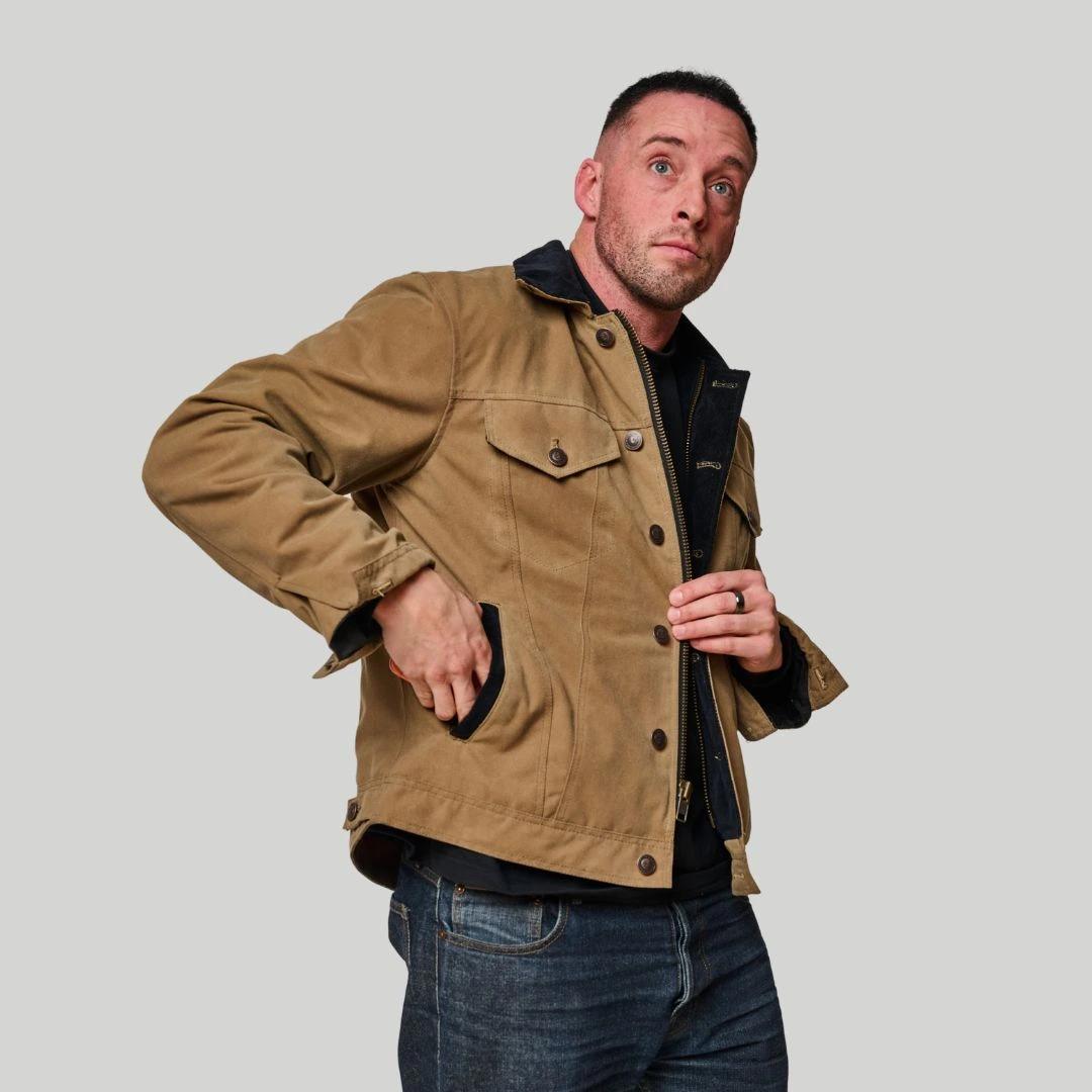 Tobacco Trucker Waxed Canvas Motorcycle Jacket - Dune