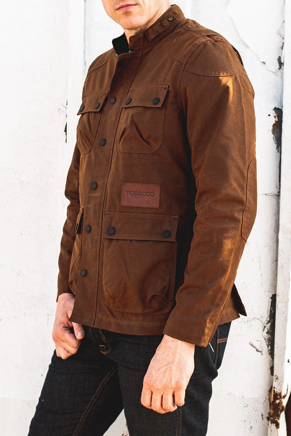 Jacket Back, - The Canvas Protective Elbow for McCoy Brown. and Shoulder Pockets D3O® Armor - Waxed Tobacco Motorwear