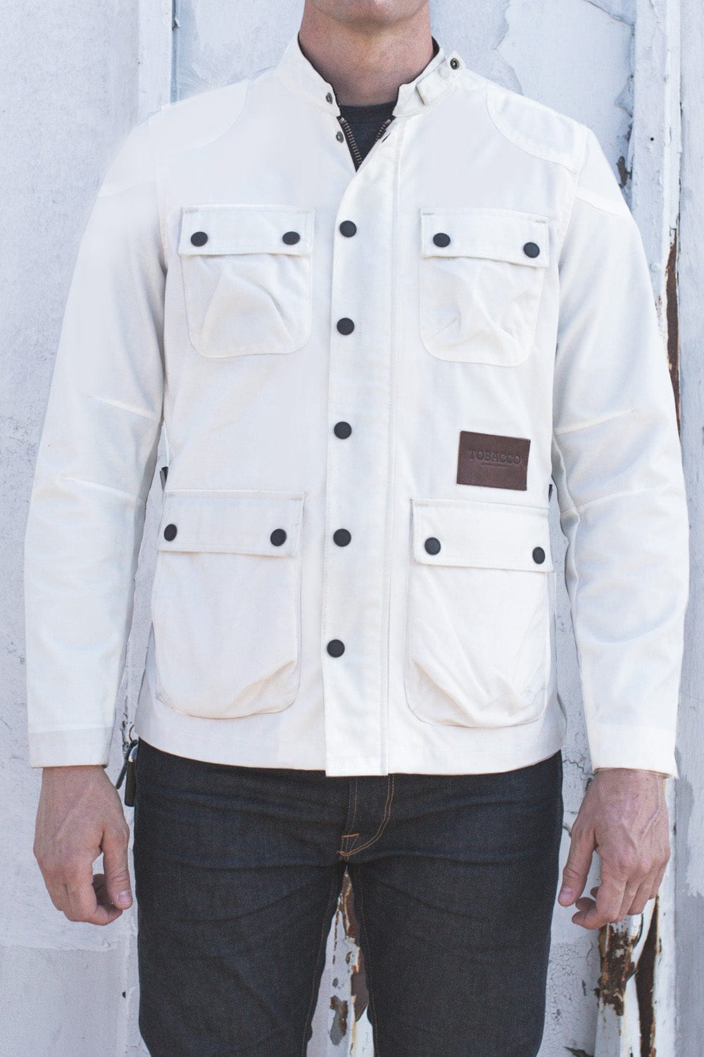 The McCoy Waxed Canvas Protective Jacket - White. Pockets for D3O® Back ...