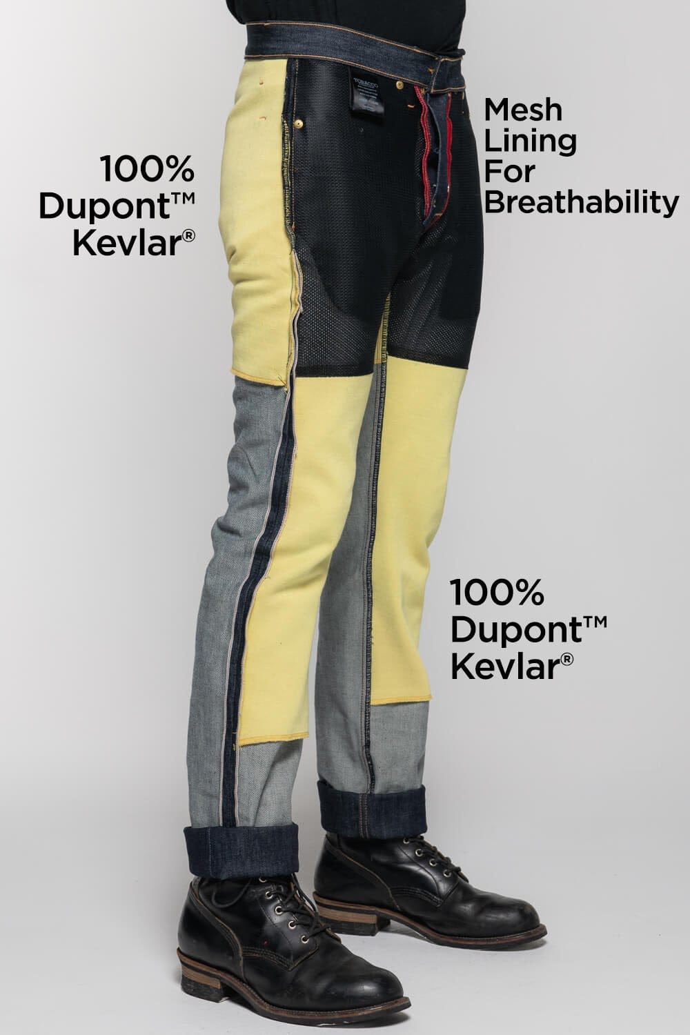 Riot Skinny Fit Protective Riding Jeans. Feat. Protective DuPont™ Kevlar® Lining. Jet Black Prewashed Denim has 2% Stretch. Made Proudly the USA. - Tobacco Motorwear